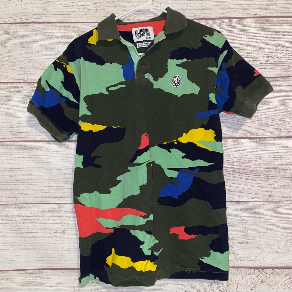 Billionaire Boys Club Camo Men’s polo Short Sleeve Shirt green and blue